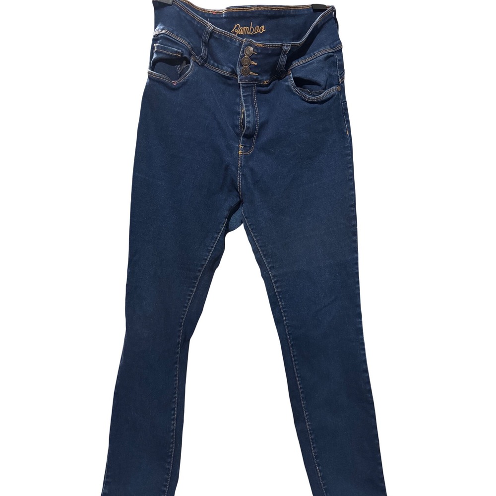 Bamboo Jeans Womens High Waisted Skinny Jeans Dark Wash Triple Button Size 15
